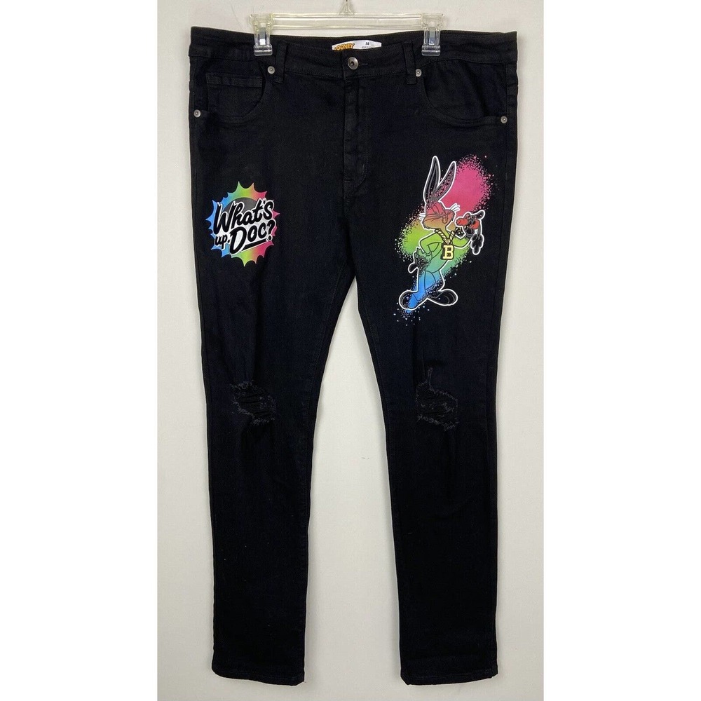 Looney Tunes Bugs Bunny Distressed Jeans Size 38 x 34 Black What’s Up Doc